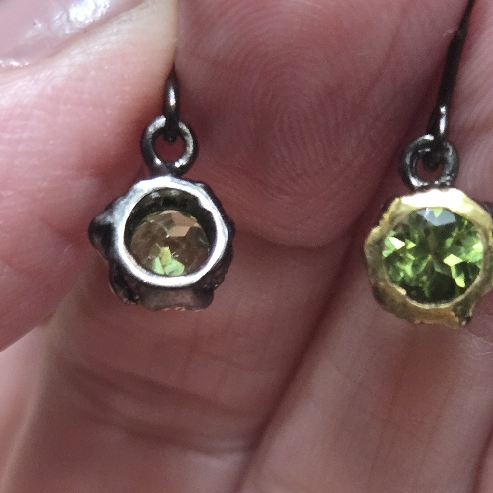 Peridot Natural Gemstone Sterling Rhodium & Gold Earrings 1.8k Each - Picture 8 of 8